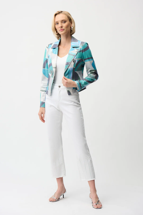 Joseph Ribkoff Green/Multi Geometric Print Fitted Jacket 261911