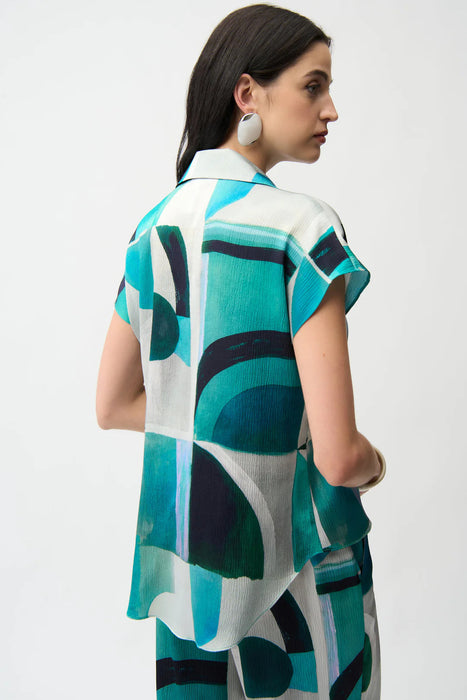 Joseph Ribkoff Green/Multi Geometric Front Tie Boxy Top 261065
