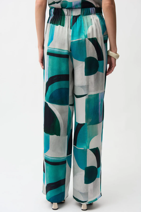 Joseph Ribkoff Green/Multi Geometric Satin Wide Leg Pants 261042
