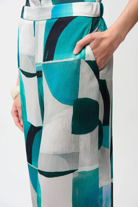 Joseph Ribkoff Green/Multi Geometric Satin Wide Leg Pants 261042