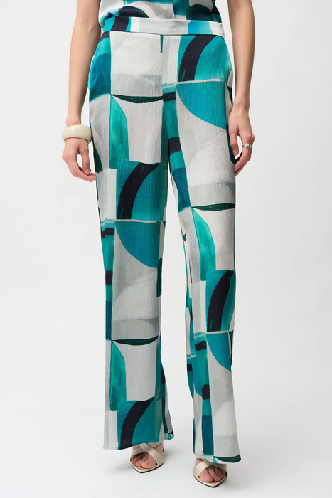Joseph Ribkoff 261042 Green/Multi Geometric Print Pull-On Wide Leg Pants 
