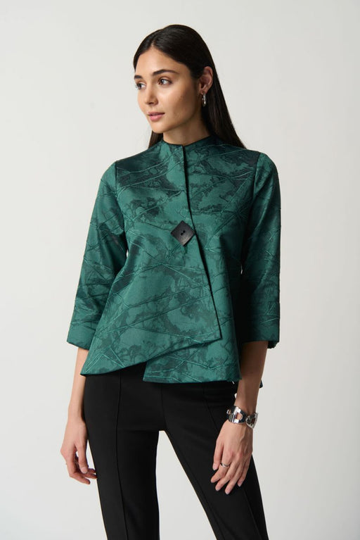 Joseph Ribkoff Style 234273 Green Textured Jacquard 3/4 Sleeve Swing Jacket