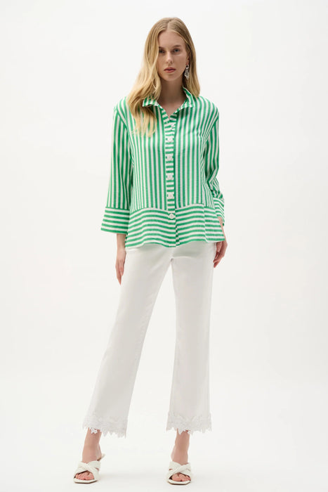 Joseph Ribkoff Green/Vanilla Striped Button Down Jacket 262212