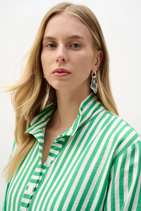 Joseph Ribkoff Green/Vanilla Striped Button Down Jacket 262212
