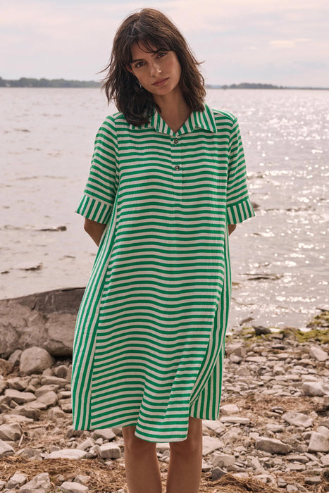 Joseph Ribkoff Green/Vanilla Striped Trapeze Dress 262175