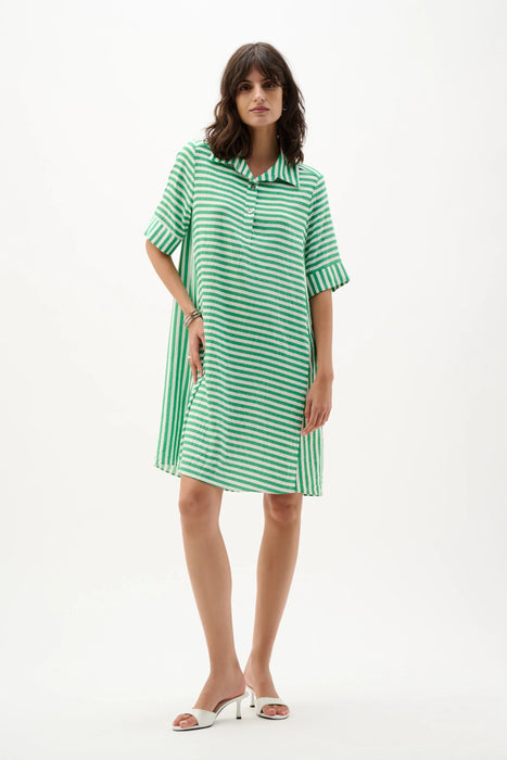 Joseph Ribkoff Green/Vanilla Striped Trapeze Dress 262175