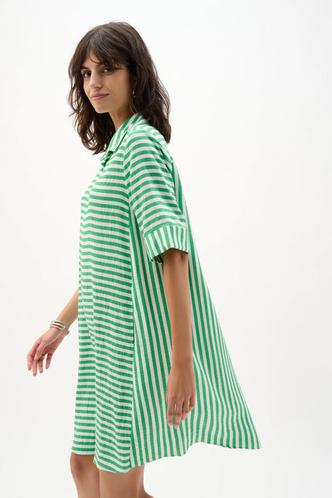 Joseph Ribkoff Green/Vanilla Striped Trapeze Dress 262175