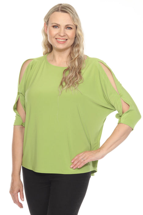 Joseph Ribkoff Style 251063 Greenery Boat Neck 3/4 Slit Sleeve Top