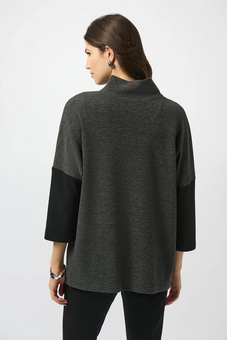 Joseph Ribkoff Grey/Black Color Block Textured 3/4 Sleeve Boxy Top 253083