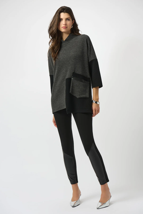 Joseph Ribkoff Grey/Black Color Block Textured 3/4 Sleeve Boxy Top 253083