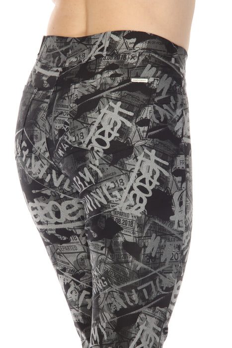 Joseph Ribkoff Grey/Black Graphic Print Classic Slim Pull On Ankle Pants 233919