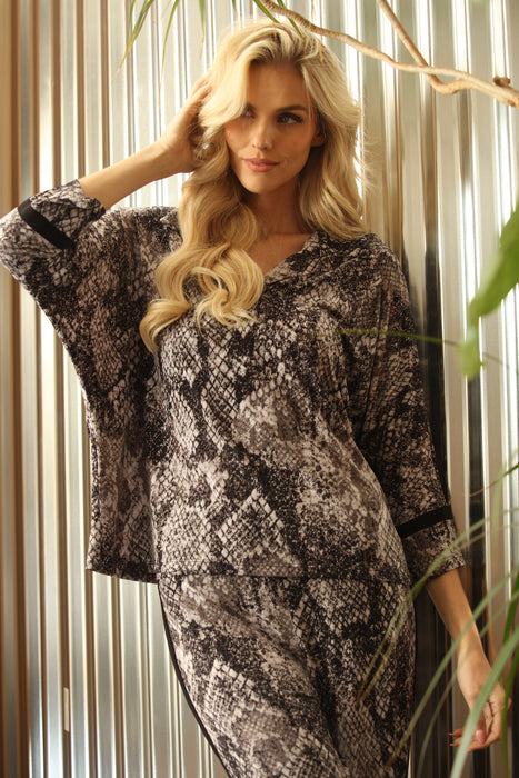 Joseph Ribkoff Grey/Black Snakeskin 3/4 Sleeve Top 253118