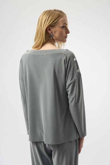 Joseph Ribkoff Grey Boat Neckline Long Sleeves Top 254115