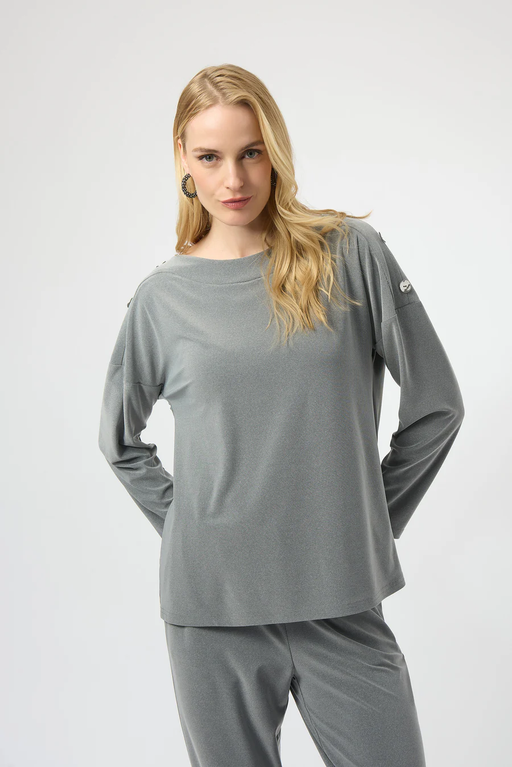 Joseph Ribkoff 254115 Grey Boat Neckline Long Sleeves Top
