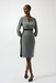 Joseph Ribkoff 253264 Grey Melange/Black Belted Slit Neckline Sheath Dress