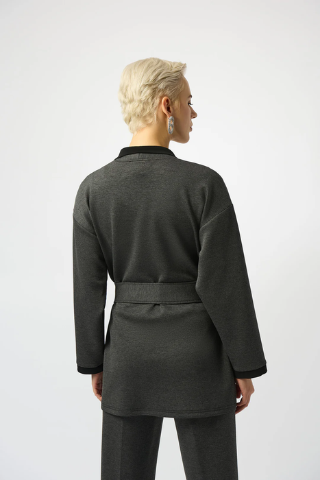 Joseph Ribkoff Grey Melange/Black Belted Wrap Kimono Coat 253223