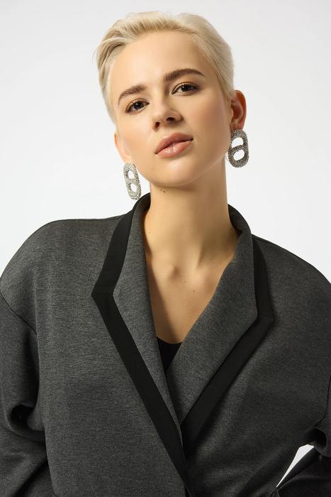 Joseph Ribkoff Grey Melange/Black Belted Wrap Kimono Coat 253223