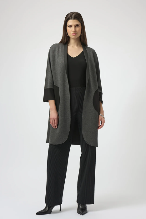 Joseph Ribkoff Grey Melange/Black Open Front Long Sleeve Cover Up 254040