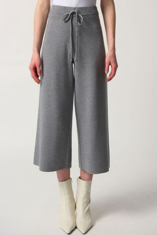 Joseph Ribkoff Style 233908 Grey Melange Drawstring Pull On Cropped Wide-Leg Knit Pants