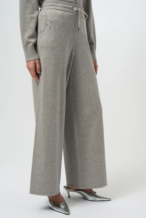Joseph Ribkoff 254945 Grey Melange Embellished Pull On Wide Leg Pants