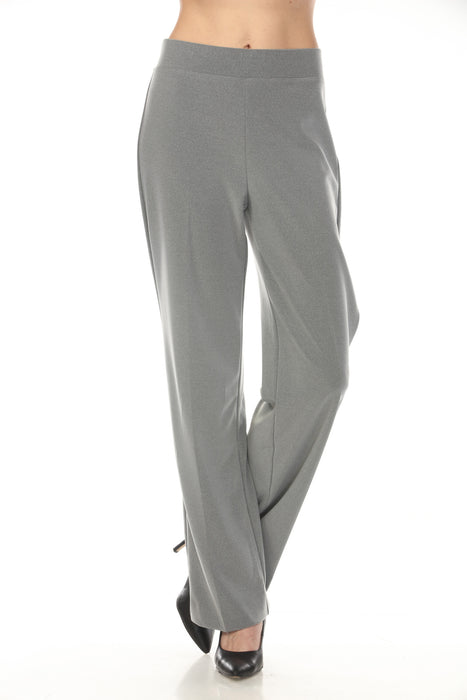 Woman wearing a gray wide leg pull on pants from Joseph Ribkoff
