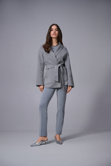Joseph Ribkoff Grey Melange Slit Back Straight Ankle Pants 253295