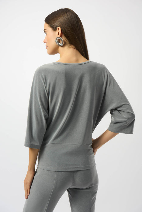 Joseph Ribkoff Grey Melange Tie Front Banded Hem Top 253304