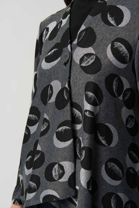 Joseph Ribkoff Grey/Multi Circle Print Knit Asymmetric Cover-Up Jacket 233095