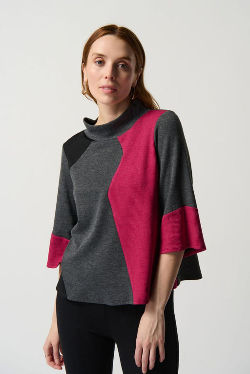 Joseph Ribkoff Style 234228 Grey/Pink/Black Color Block 3/4 Sleeve Sweater Top