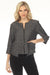 Woman wearing a gray textured jacket with 3/4 sleeves and zip front closure from Joseph Ribkoff