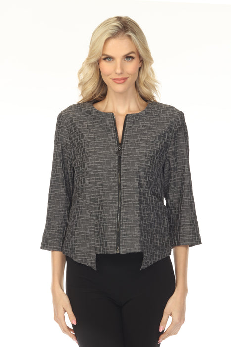 Joseph Ribkoff Grey Textured Zip Front 3/4 Sleeve Jacket 253221