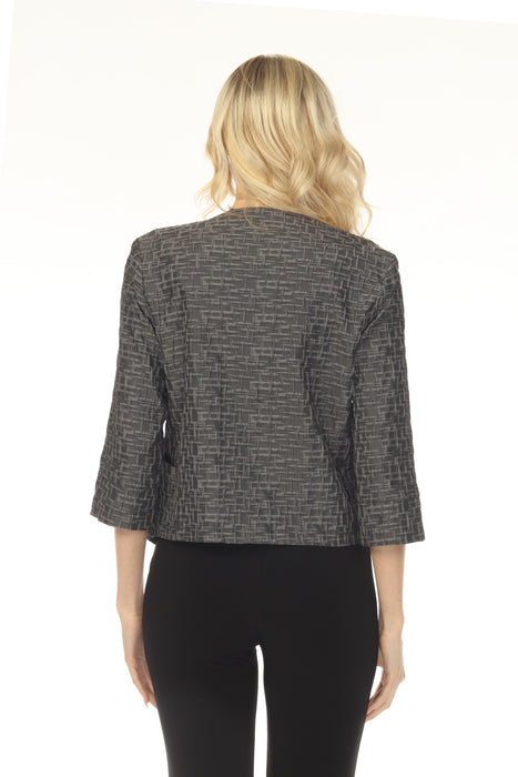 Joseph Ribkoff Grey Textured Zip Front 3/4 Sleeve Jacket 253221