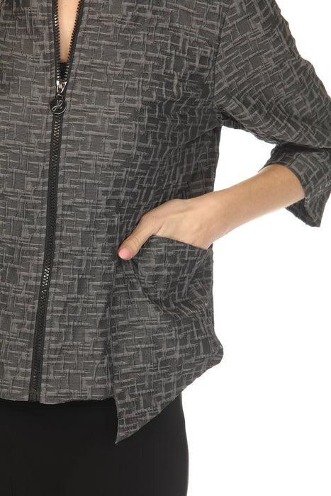 Joseph Ribkoff Grey Textured Zip Front 3/4 Sleeve Jacket 253221