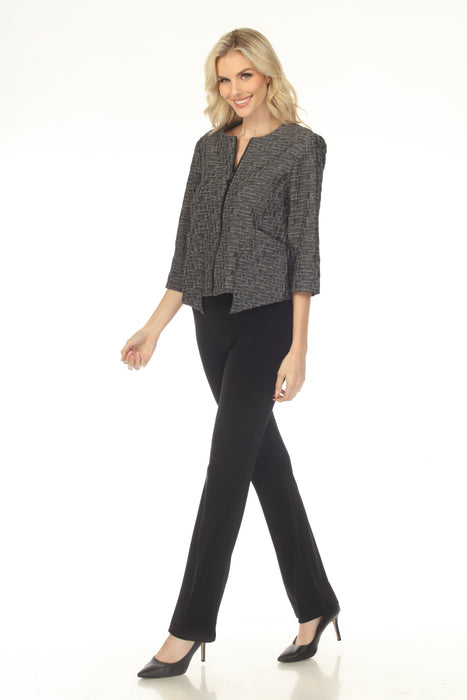 Joseph Ribkoff Grey Textured Zip Front 3/4 Sleeve Jacket 253221