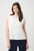 Woman wearing Joseph Ribkoff silky knit guipure neckline straight top styled for office wear, evening outings, elegant casual looks, and special occasions.