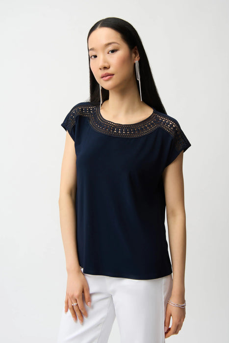 Joseph Ribkoff Guipure Neckline Short Sleeve Top 261200