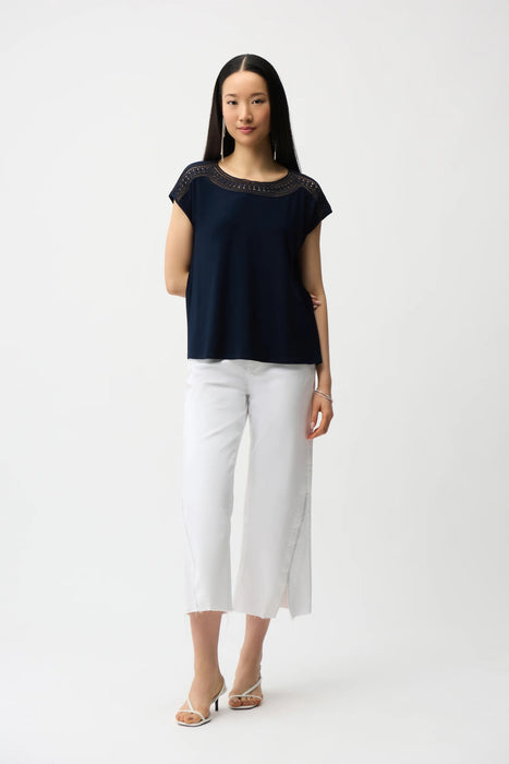 Joseph Ribkoff Guipure Neckline Short Sleeve Top 261200