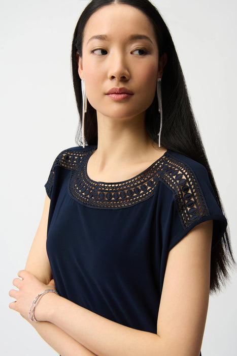 Joseph Ribkoff Guipure Neckline Short Sleeve Top 261200