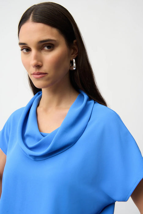 Joseph Ribkoff Harbor Blue Cowl Neck Short Sleeve Blouson Top 261194