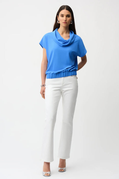 Joseph Ribkoff Harbor Blue Cowl Neck Short Sleeve Blouson Top 261194