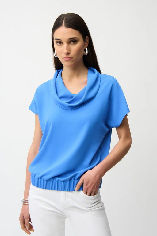 Joseph Ribkoff 261194 Harbor Blue Cowl Neck Short Sleeve Cocoon Top