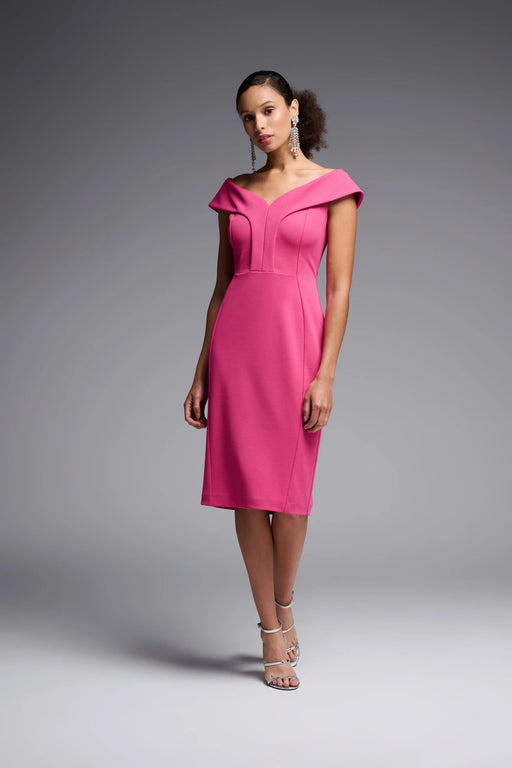 Joseph Ribkoff Style 231756 Hibiscus Off-Shoulder Fitted Cocktail Dress