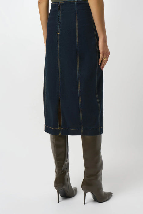 Joseph Ribkoff Indigo Panelled Stretch Midi Denim Skirt 253996