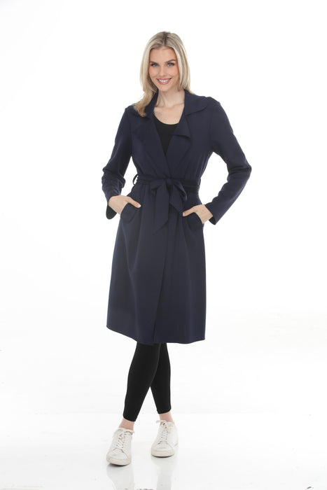 Joseph Ribkoff Indigo Scuba Jersey Belted Long Jacket 261602