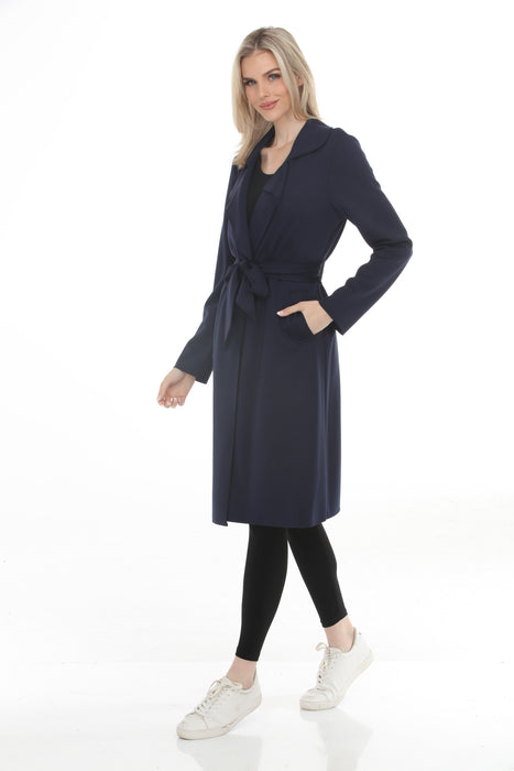 Joseph Ribkoff Indigo Scuba Jersey Belted Long Jacket 261602