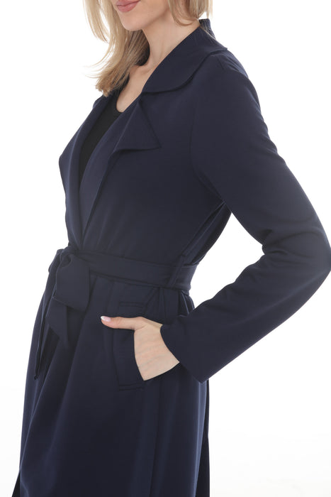 Joseph Ribkoff Indigo Scuba Jersey Belted Long Jacket 261602