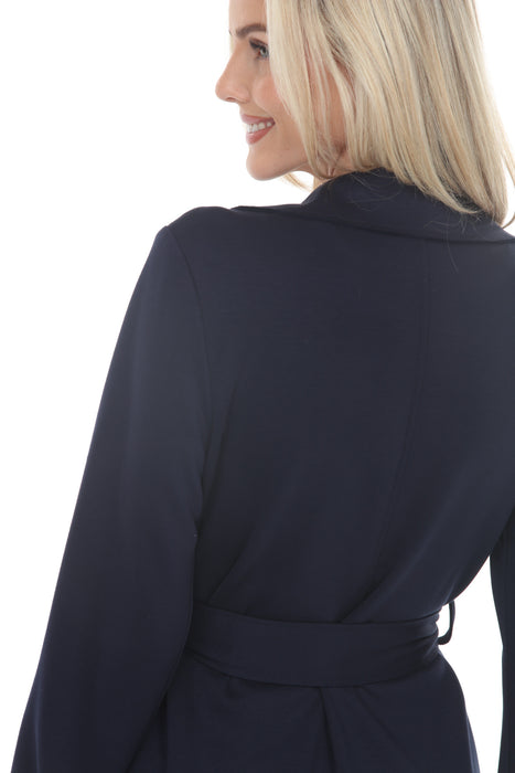 Joseph Ribkoff Indigo Scuba Jersey Belted Long Jacket 261602