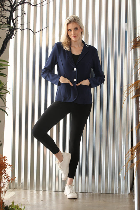 Joseph Ribkoff Indigo Striped Collar Silky Knit Blazer 261622