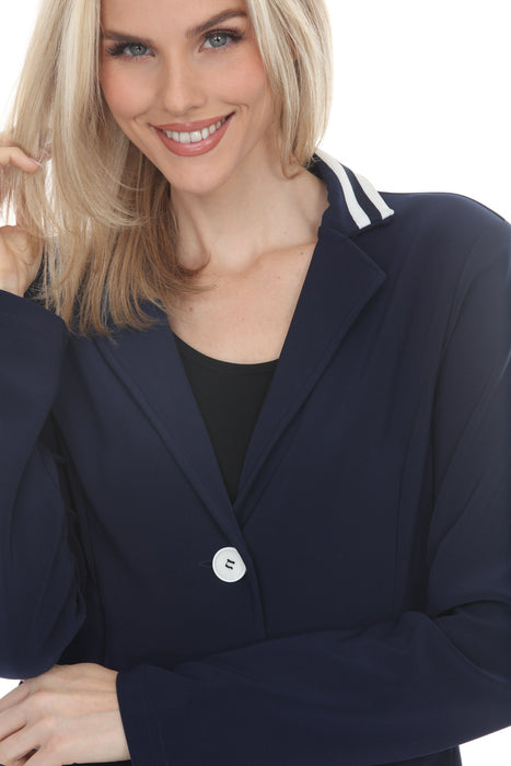 Joseph Ribkoff Indigo Striped Collar Silky Knit Blazer 261622