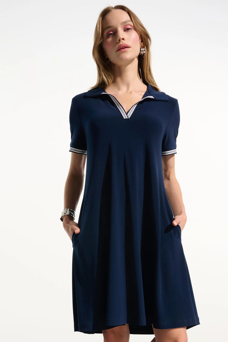 Joseph Ribkoff Stripe Trim Trapeze Polo Dress 261614